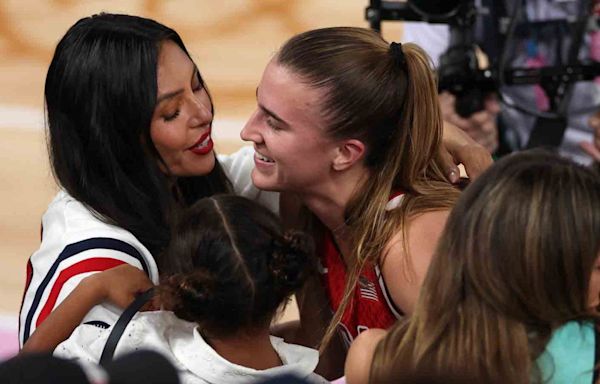 Team USA's Sabrina Ionescu celebrates with Kobe Bryant's family after gold-medal victory