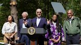 U.S. President Joe Biden delivers remarks to commemorate Earth Day, in Triangle