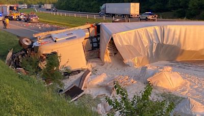 Pickup driver leaves scene after crash involving tractor-trailer hauling flour on interstate