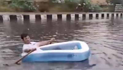 Video: Delhi BJP Councillor "Rows Boat" On Road Amid Severe Waterlogging