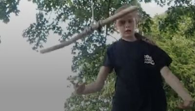 Girl, 11, has hilarious response after getting hit by a rope swing