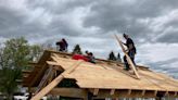 Gazebo being created by Elgin students at pocket park, trailhead