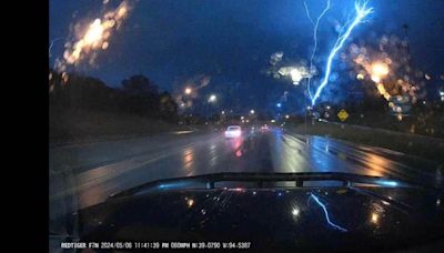 WATCH: Massive lightning strikes shown via dashboard camera from I-70