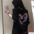 短袖T恤女韓版衣服夏季寬鬆上衣百搭背後愛心印花上衣