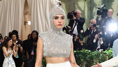 Cara Delevingne Shines Bright With a Jeweled Body Armor and Soft Glam at the Met Gala