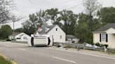 Car overturns after crash on Robious Road in Chesterfield, damages guardrail