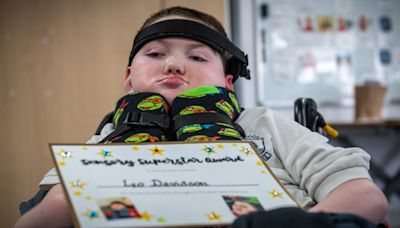 Kingspark School pupil Leo, 9, can't walk or talk but communicates with his award-winning smile