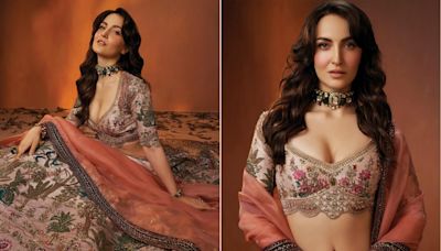 Elli AvrRam Looks Ready For The Festive Season In A Blush Pink Floral Lehenga