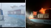 ...Operations After Major Fire Breaks Out On MV Maersk Frankfurt Cargo Ship Near Karwar, Karnataka; Visuals Surface