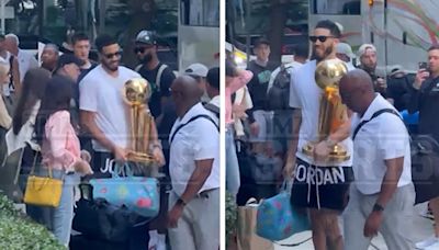 Jayson Tatum, Celtics Arrive At Miami Hotel Amid NBA Title Celebration