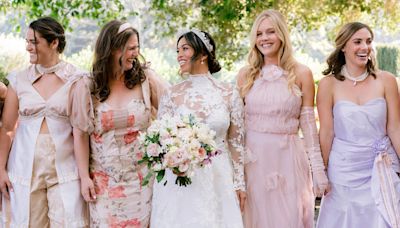 A bride spent 14 months designing custom bridesmaid dresses for her 'Bridgerton'-inspired wedding