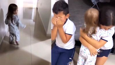 ¡Te hará llorar! Niña corre para ver a sus hermanos tras 13 días de tratamiento contra el cáncer