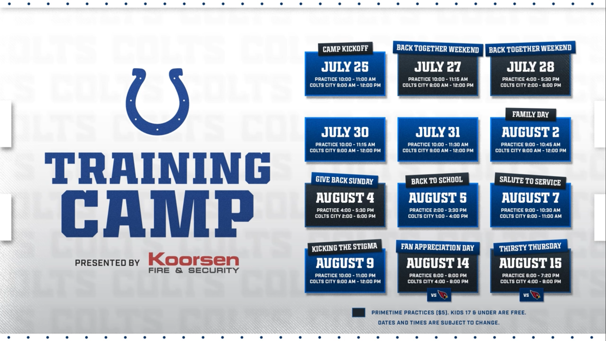 Colts announce start of training camp on July 25. Details on the 2024 camp schedule.