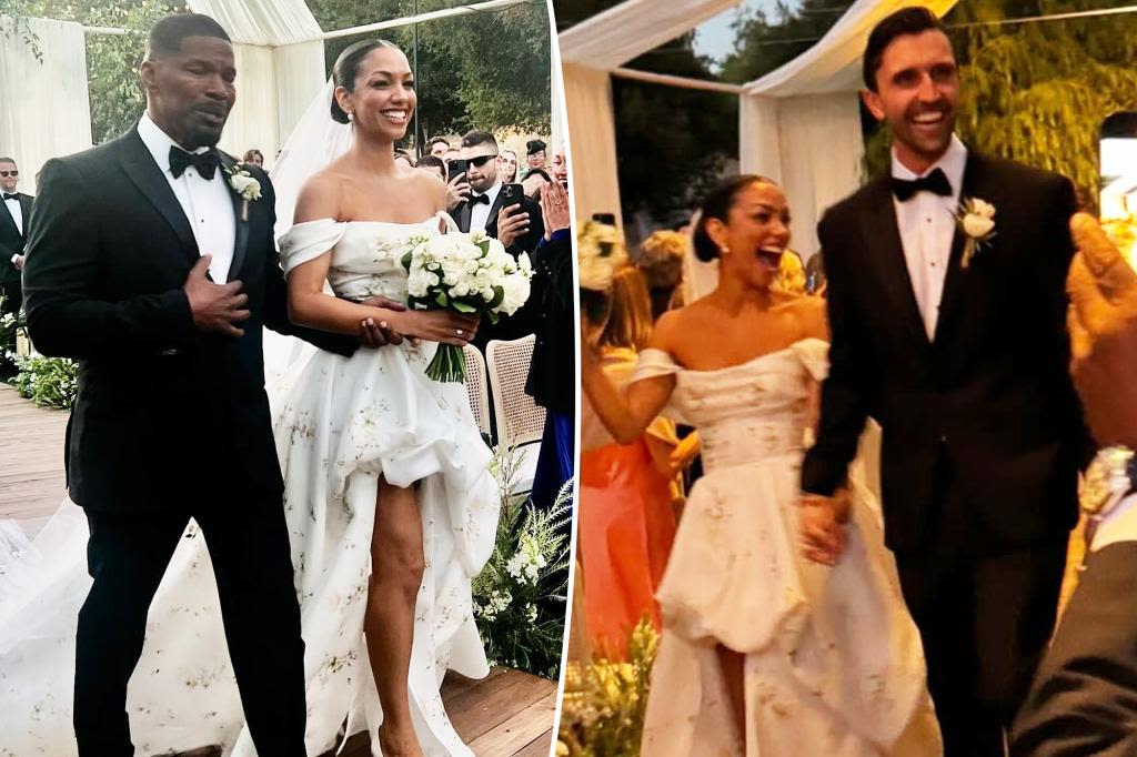 Jamie Foxx walks daughter Corinne down the aisle during her wedding to Joe Hooten