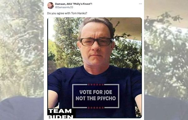 Fact Check: Truth Behind Claim Tom Hanks Wore T-Shirt With Slogan, 'Vote For Joe, Not the Psycho'