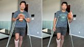 Simu Liu Dresses as Aaron Rodgers on Crutches for Halloween After They Both Tore Their Achilles Tendons
