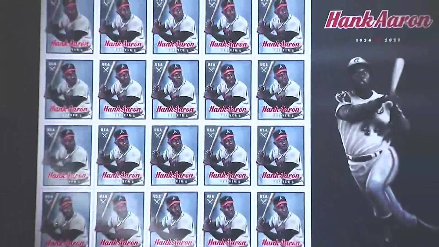 Stamp honoring Atlanta Braves legend Hank Aaron unveiled at Truist Park