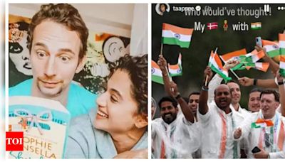 Taapsee Pannu REACTS as hubby Mathias Boe waves Indian flag at Paris Olympics 2024 | Hindi Movie News - Times of India