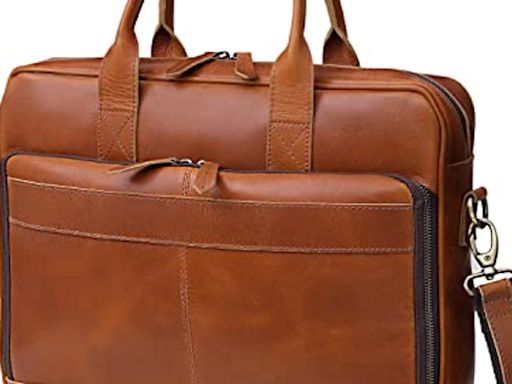 Leather briefcase 18 Inch Laptop Messenger Bags for Men and Women Best Office School College briefcase Satchel Bag, Now 45.72% Off