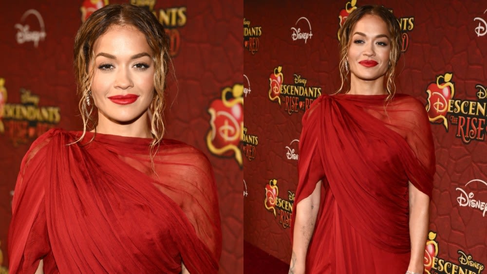 Rita Ora Favors Sheer Shoulders and Ethereal Dressing in Red for ‘Descendants: The Rise of Red’ Premiere in New York