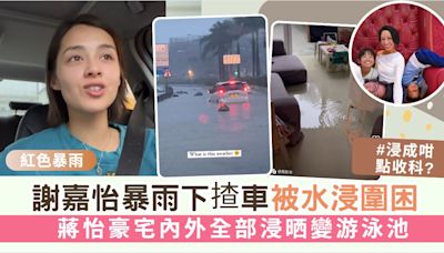 謝嘉怡暴雨下揸車被水浸圍困 蔣怡豪宅內外全部浸晒變游泳池