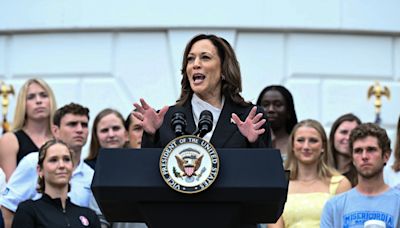 VP Kamala Harris salutes national champion college athletes at White House