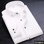 大尺碼【高品質】長袖襯衫 男  韓版商務緊身正裝白襯衫男素色薄款棉-潮流e線