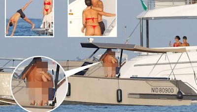 Naked couple pack on the PDA as they sail past Ronaldo and Georgina's superyacht