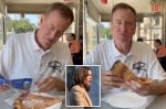 Bill de Blasio sprinkles coconut on pizza, eats it crust-first in bizarre stunt to promote Kamala Harris