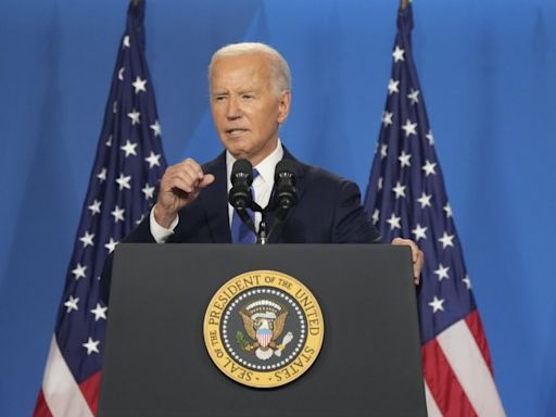 In highly watched appearance, Joe Biden lauds NATO as he blasts Putin, Trump