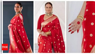 From chand-buta red silk saree to custom-made choker set: Taking a closer look at Sonakshi Sinha's ethereal wedding reception look - See new photos | - Times of India