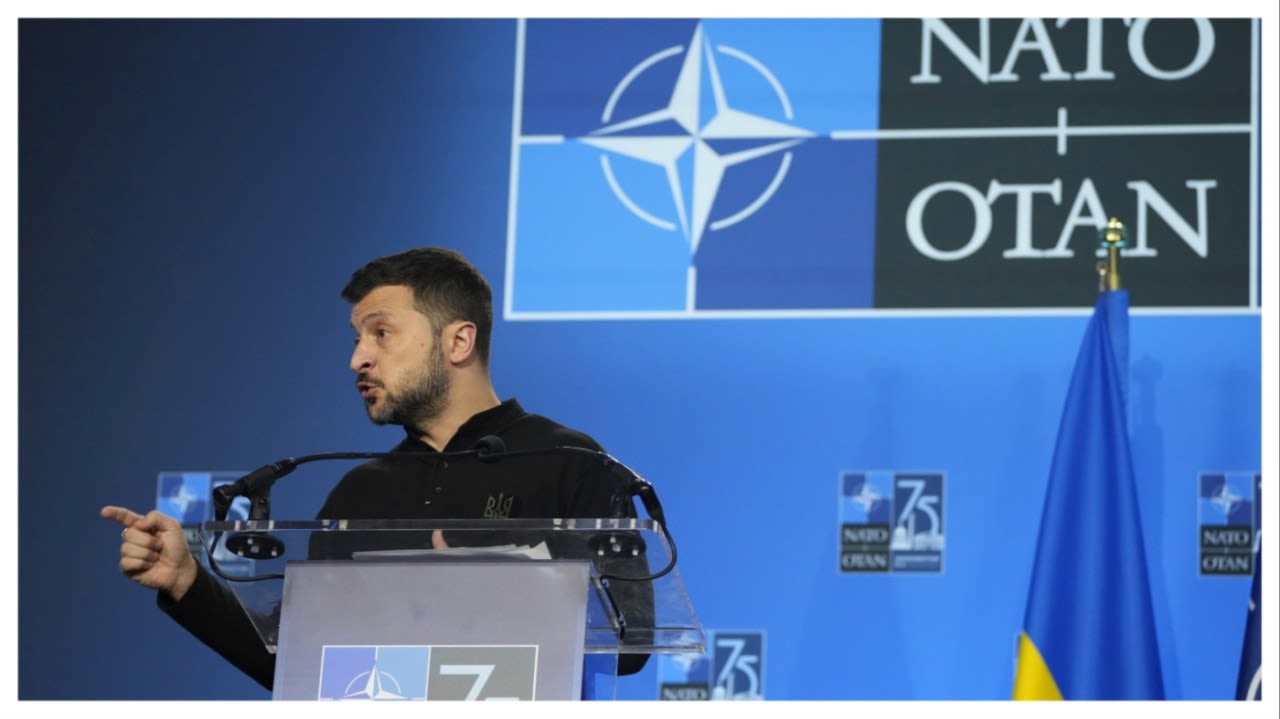 Zelensky at NATO summit blasts ‘crazy’ limits on strikes inside Russia