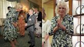 Queen Camilla Favors Fiona Clare Midi Dress With Romantic Floral Prints at National Literacy Trust Celebration