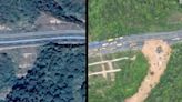 有如炸彈襲擊！衛星圖比對廣東梅大高速 路面撕裂出一個大坑