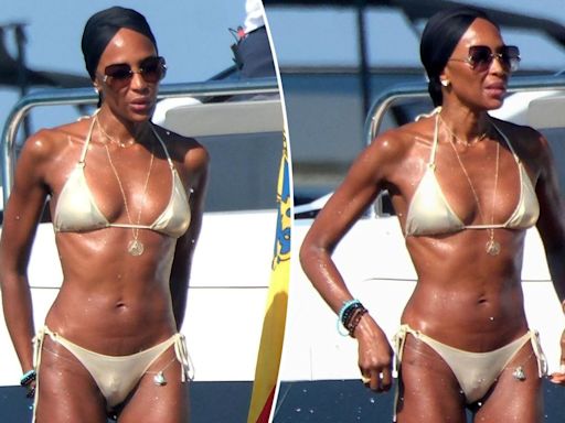 Naomi Campbell, 54, shows off fit figure in gold bikini on yacht in Ibiza with famous pals