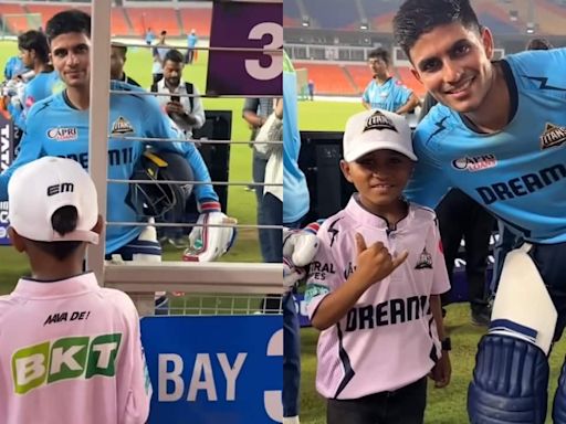 Gujarat Titans' Shubman Gill opens a barrier door as a little fan asks for a picture, see pic