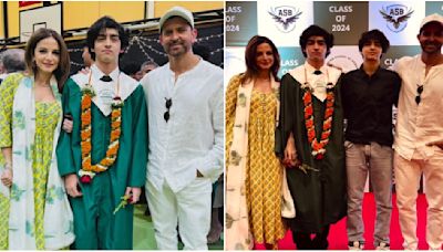 Hrithik Roshan beams with pride, poses with ex-wife Sussane Khan, son Hrehaan at his graduation ceremony; Watch