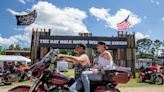 Bikers barrel race while carrying trays of water at Myrtle Beach Bike Rally. Say what?