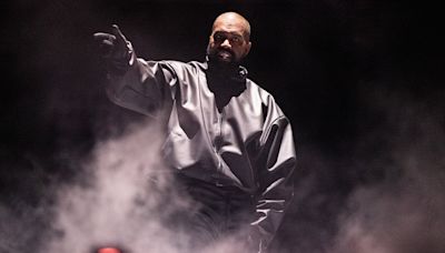 Kanye West performs with all four kids during album party in China