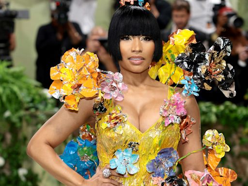 Nicki Minaj Blossoms in Golden Floral Dress at 2024 Met Gala
