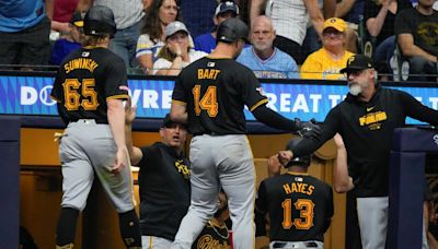 Bart hits grand slam, 1 of 5 Pirates homers in 12-2 rout of Brewers