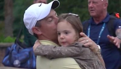 Rory McIlroy in heartwarming moment with daughter Poppy and wife Erica following play-off loss