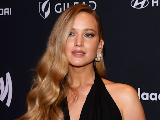 Jennifer Lawrence Attends GLAAD Awards in Plunging Black Dress