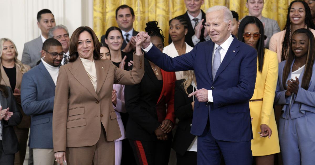 U.S. President Joe Biden and Vice President Kamala Harris welcome the Las Vegas Aces to celebrate their record-breaking season and victory in the 2023 WNBA Finals in the East Room at...