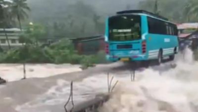 Terrifying moment Kerala bus crosses bridge surrounded by raging waters on all sides in Kozhikode