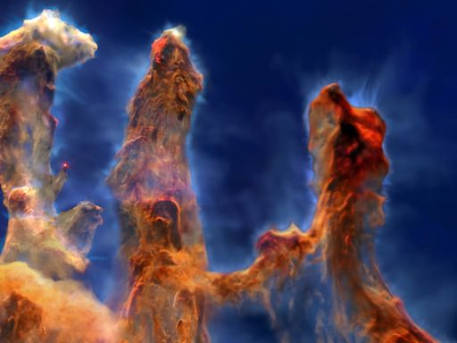 Spatial 3D, NASA Style – soar through the Pillars of Creation in this combined Webb + Hubble visualization