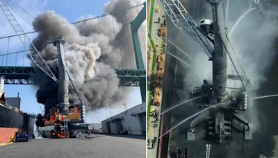 Large crane, vessel catch fire under Walt Whitman Bridge in Gloucester City