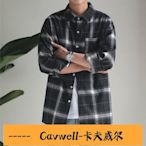 Cavwell-FQ6673日系復古寬鬆格子長袖襯衫男韓版風學生休閒襯衣外套男性服飾上衣衣服襯衫休閒服飾-可開統編