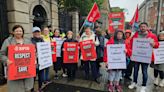 Disabilities workers protest for pay rise outside Leinster House amid strike