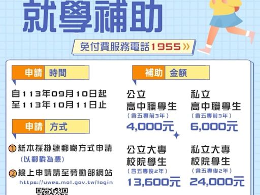 竹市113學年度第1學期失業勞工子女就學補助 受理申請至10月11日